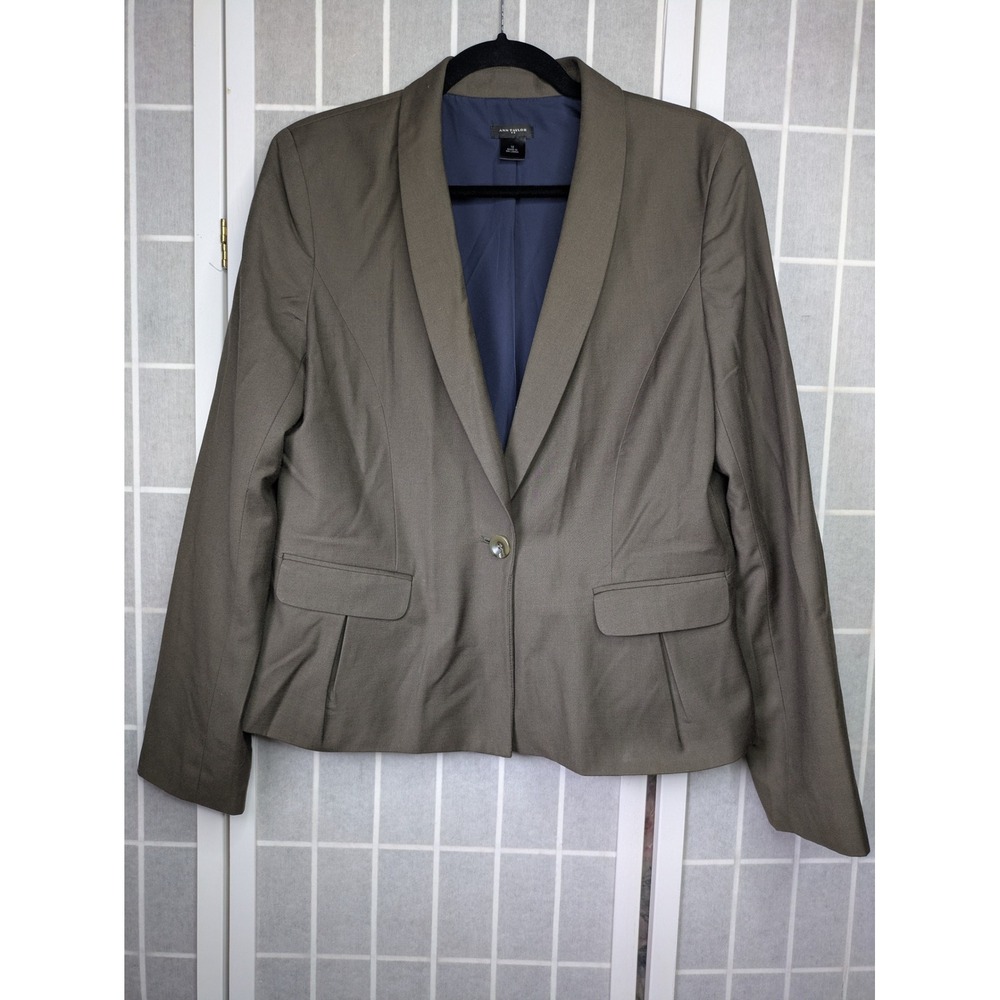 Ann Taylor Women Blazer 12 Taupe Wool Blend Pockets Single Button Office Career